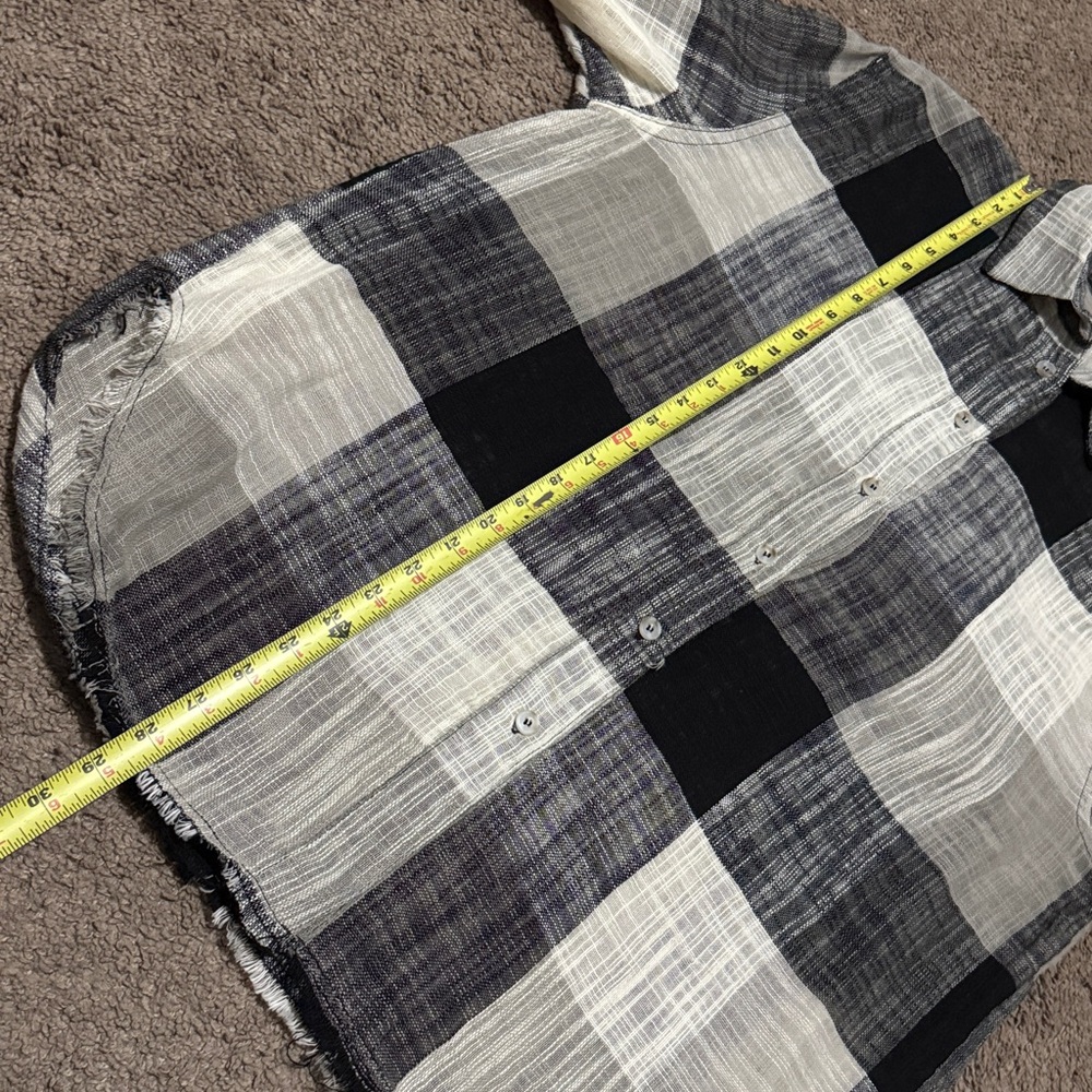 la miel 100% Cotton Shirt-Sz M-Relaxed-Button Up-Plaid-Raw Edge Trim-Lightweight - Picture 13 of 16